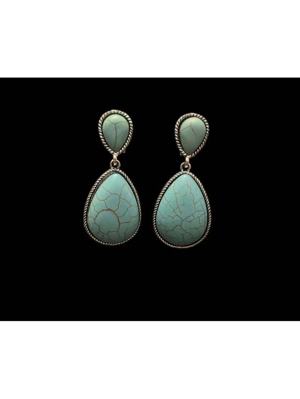 Turquoise Teardrop Dangle Clip On Earrings